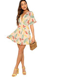 Women's Ditsy Floral Plunge Neck Knot Front A Line Short Dress