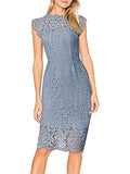 Grayblue Women's Sleeveless Lace Floral Elegant Cocktail Dress Crew Neck Knee Length for Party - MEROKEETY | Women's Cocktail Dresses