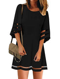 Women Casual Crewneck Mesh Panel 4-Mar Bell Sleeve Loose Tunic Dress