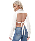 Womens Sexy Backless Long Sleeve Crop Top Blouse V Neck Tie Knot Tops Button Up Shirts | Original Brand | Women's Tops and Blouses