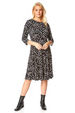 Roman Originals Women Polka Dot Print Skater Dress - Ladies Knee Length 3/4 Sleeve Spot Print Fit and Flare Stretch Jersey Autumn Winter Day Dress | Women's Casual Dresses