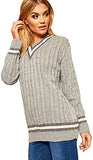 Womens New Long Sleeves Ladies Cable Knitted V Neck Stretch Cricket Sweater Jumper Top Plus Size | Original Brand