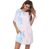 Women Tie Dye Dress Short Sleeve T Shirt Dress Floral Print Loose Mini Dress with Pockets