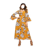 Mini Dress 3/4 arm V-Neck Print with Waist Long Skirt Collar Shift Dress Women Graduation Dress | Women's Work Dresses