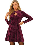 Women's Keyhole Neck Dresses High Waist Long Sleeve Velvet Mini Dress