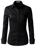 Womens Slim-Fit Long Sleeve Stretchy Button Down Collar Office Formal Casual Shirt Blouse | Women's Tops and Blouses
