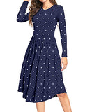 Long Sleeve Navy Summer Polka Dot Casual Midi Tunic Short/Long Sleeve Plain Dress Pleated Loose Flowy Floral Ladies Dress with Pocket - YUNDAI | Women's Casual Dresses