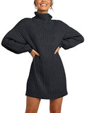 LOGENE Women's Sweater Dress Turtleneck Long Balloon Sleeve Ribbed