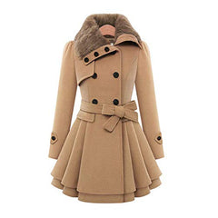 Andongnywell Women's Double Breasted Pea Coat Winter Mid-Long Trench Coat with Belt mid Long Tweed Woollen Overcoats