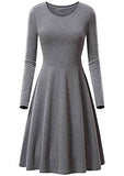 EFOFEI Womens Swing Round Neck Long Sleeve Midi A Line Solid Casual Elegant Slim Dress