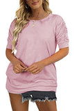 Women Summer Half Sleeve Top Casual Crewneck Ruched Puff Sleeve Shirt | Original Brand | Women's Tops and Blouses