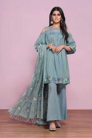 Nishat Linen 41908005 Poly Net Green Embroidered Luxury