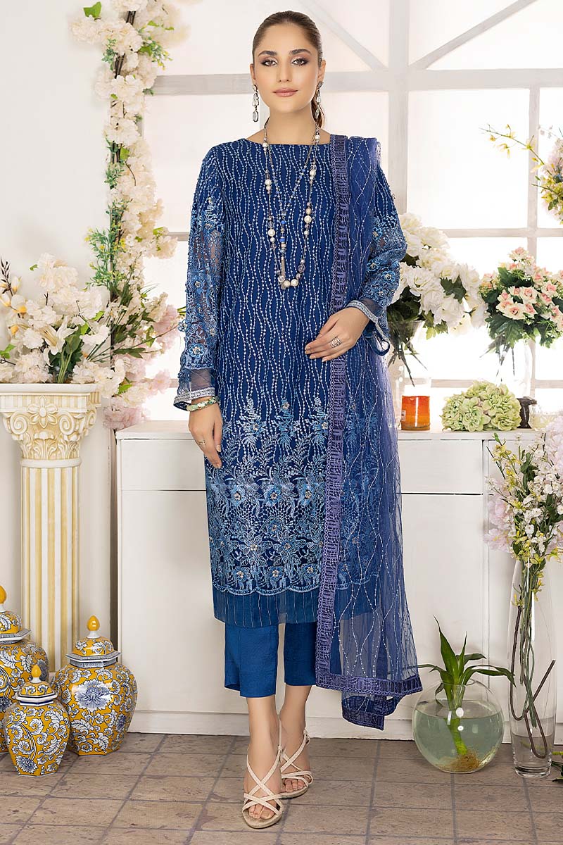 Adan Libas Emerald Blue Camellia Chiffon Collection 2022 Online Shopping