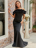 Womens Off Shoulder Ruffle Sleeve Bodycon Formal Party Dress  - Sara Clothes