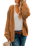 Womens Open Front Long Sleeve Chunky Knit Cardigan Sweaters Loose Outwear Coat