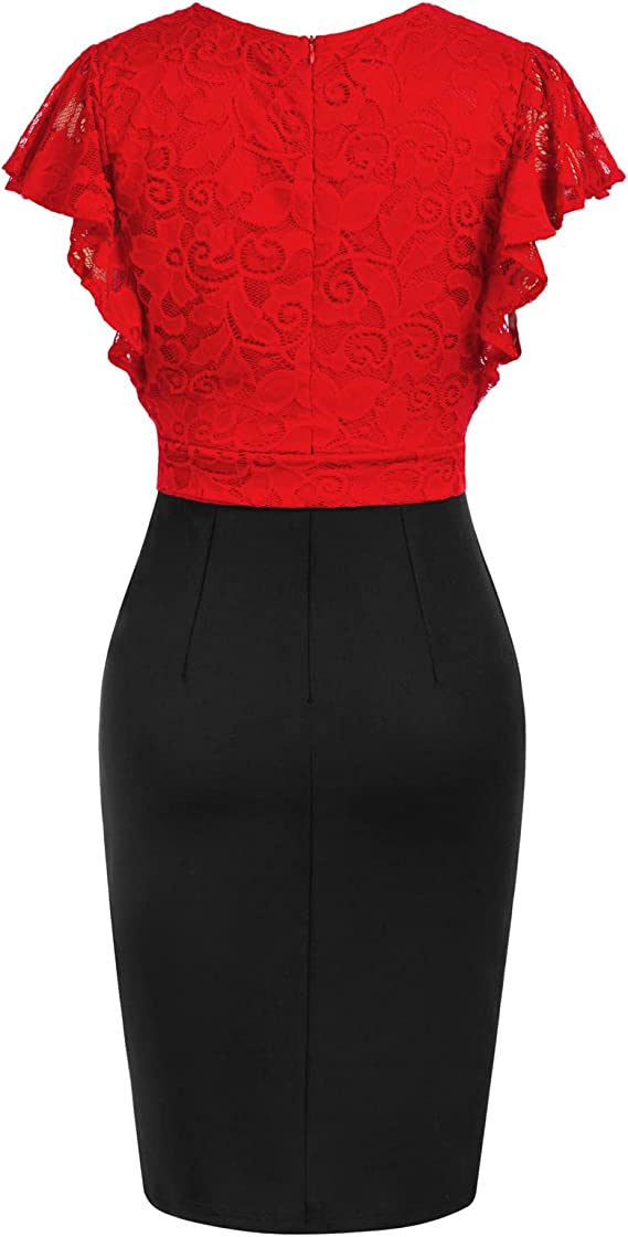 Black Lace Women Formal Surplice Pleated V-Neck Belted Dresses Business Work Bodycon Dress - GRACE KARIN | Women's Formal Dresses