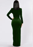 Green V Neck Velvet Dress For Women Long Sleeve Ruched Bodycon Side Slit Party Cocktail Dress 90s Retro Maxi Dress - Kafiloe | Women's Cocktail Dresses