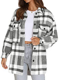 Women's Flannel Plaid Shirts Long Sleeve Button Down Chest Pocketed Shirt Blouses Tops Shacket 6017 Grey Large | Women's Casual Dresses