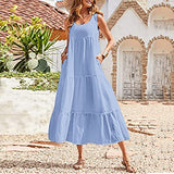 Women Sleeveless Dresses Scoop Neck Casual Dresses Pleated Flowy Summer Beach Maxi Tank Dress with Pockets | Original Brand