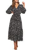 Women's Boho Leopard Print Ruffle Long Sleeve V Neck Casual Flowy Party Maxi Dress | Women's Casual Dresses