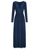 Blue White Red Ladies Summer Casual V Neck Short Long Sleeve Floral Pattern Wrap Ladies Maxi Long Dress with Pockets - OUGES | Women's Evening Gowns