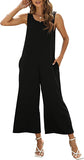 Army Green Women's Summer Casual Loose Tank Jumpsuit Sleeveless Crewneck Jumpsuit Romper with Pockets - Nfsion | Women's Romper & Jumper Suit