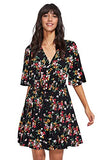Black Floral Red Women's Boho Button Up Split Floral Print Flowy Party Dress - Milumia | Women's Casual Dresses