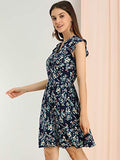 Women's Flutter Sleeve Ruffle A-Line Flowy Chiffon Dress | Original Brand