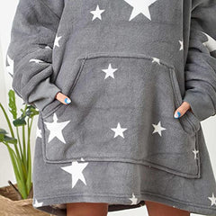 Stars Print Hooded Fleece Throw, Charcoal Grey, One Size Fits Most-Adults Men Women Teens | Women's Cardigan