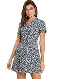 Women's Button Front V Neck Fit and Flare Mini Ruffle Dress Shirtdress | Original Brand