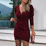 Women Fashion Deep V Neck Sexy Starry Sky Print Skinny Hip Dress Long Sleeve Dresses Women Party Dresses Women Tight Dresses | Original Brand