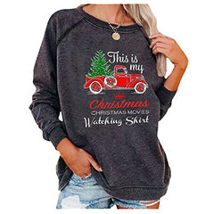 JIAOTU Womens Christmas Movies Watching Shirt Xmas Truck Tree This is My Xmas Watching Shirt Long Sleeve Tops