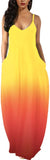 Gradient Yellow Orange Womens Casual Sleeveless Plus Size Loose Plain Long Maxi Dress with Pockets - Wolddress | Women's Casual Dresses