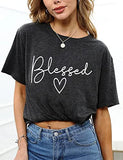 Blessed T-Shirt for Women Cute Simple Sayings Heart Graphic Letter Print Shirts Casual Short Sleeve Thankful Tee Tops | Original Brand