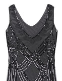 Women's 1920s Gatsby Dress V Neck Sequin Bead Fringed Cocktail Hem Flapper Dress