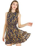 Women's Floral A-line Smocked Ruffled Chiffon Mini Dress | Original Brand