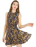 Women's Floral A-line Smocked Waist Tiered Ruffled Chiffon Mini Dress