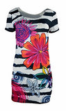 Ladies Short Sleeve Dress with Multicolor Pattern Print