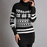 Ladies Casual O-Neck Classic Long Sleeve Snowflake Print Loose Sweater Dress for Special Occasions Party Cocktail Dress Summer Casual Dresses UK Size | Women's Work Dresses