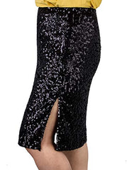 Women's Sequin Skirt Midi High Waist Stretchy Sparkle Side Slit Pencil Skirt Party Cocktail