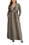 Women's L-5XL Long Sleeve V-Neck Plus Size Casual Maxi Dresses with Pockets | Women's Formal Dresses