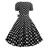 Party Ladiess A Line Flare Vintage Dress Bowknot Prom Short Sleeve Polka Dot Printing Party Dress for Special Occasions UK Size S-5XL | Original Brand