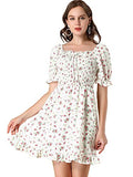 Women's Puff Sleeve Back Smocked Neck Floral Ruffled Hem Dress | Original Brand