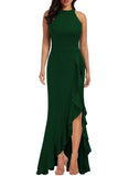 Green Women's High Neck Split Bodycon Mermaid Evening Cocktail Long Dress - WOOSEA | Women's Formal Dresses
