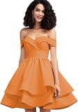Orange Off Shoulder Short Prom Dress Satin Homecoming Dresses for Teens A Line Cocktail Party Gowns Mini Dress - Homdor | Women's Cocktail Dresses