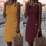 Ladies Summer Sleeveless Casual Solid O-Neck Knee-Length Ladies Dress Bodycon Dress Office Wear for Casual Club Cocktail Evening Gowns Work UK Size 8-26 | Original Brand | Women's Cocktail Dresses