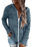 Biucly Womens Solid Color Lightweight Knit Sweater Casual Long Sleeve Zip Up Hoodie Jacket Drawstring Hooded Sweatshirt Tops Fall Fashion Clothes for Women 2022,US 18-20(2XL),Deep Blue | Women's Sweaters