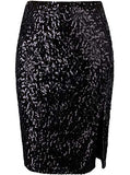 Women's Sequin Skirt Midi High Waist Stretchy Sparkle Side Slit Pencil Skirt Party Cocktail | Women's Lace Dresses