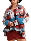 Womens Aztec Print Shacket Lapel Long Sleeve Button Down Shirt Jacket | Women's Tops and Blouses