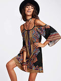 Women's Vintage Print Kimono Sleeve Geometric Tunic Boho Dress